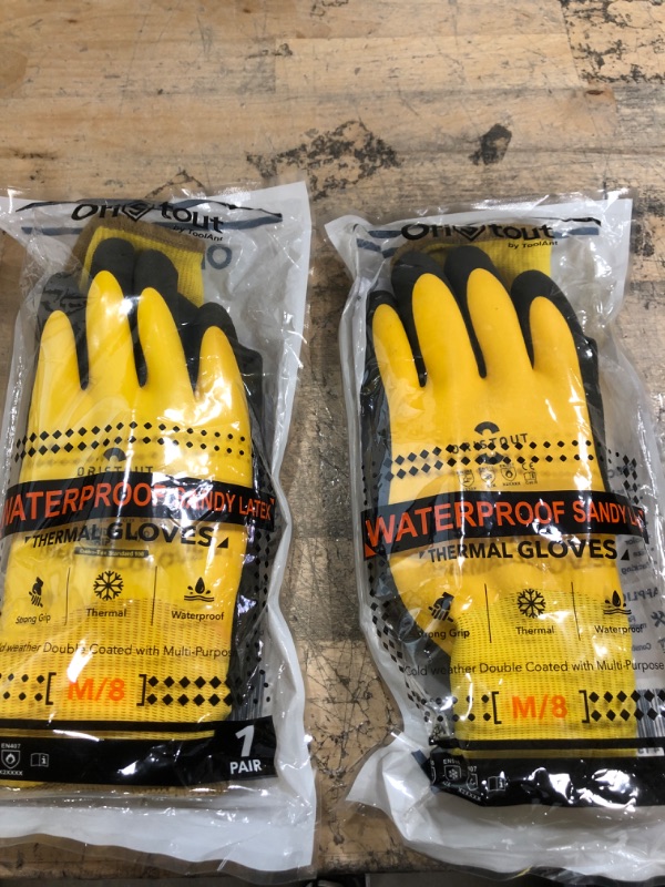 Photo 2 of (X2) OriStout Upgraded Winter Work Gloves for Men and Women, 100% Waterproof, Double Insulated, Windproof Cold Weather Work Gloves, Freezer Gloves for Handling Frozen Food, Yellow, Medium
