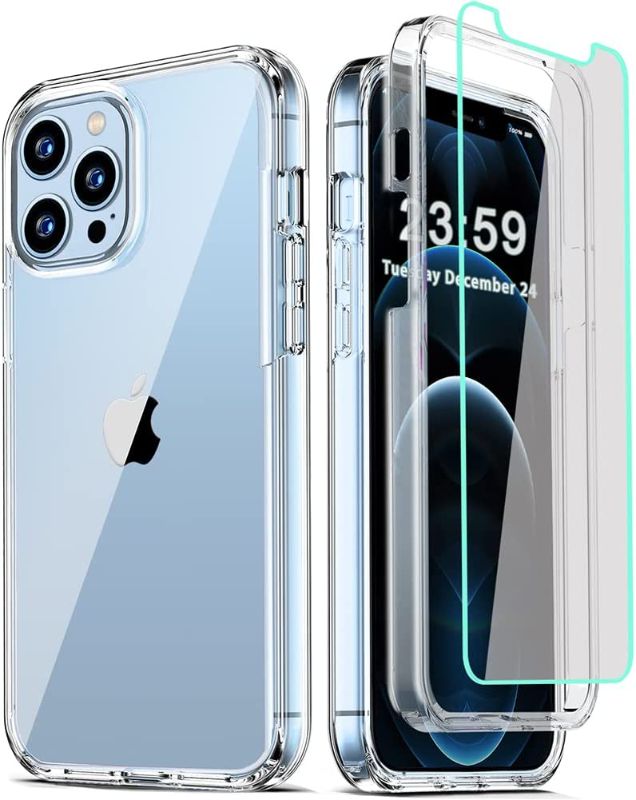 Photo 1 of (X2) Compatible for iPhone 12 Case 6.7 Inch, and [2 x Tempered Glass Screen Protector] Clear 360 Full Body Coverage Silicone Protective 13 ft Shockproof Phone Cover
