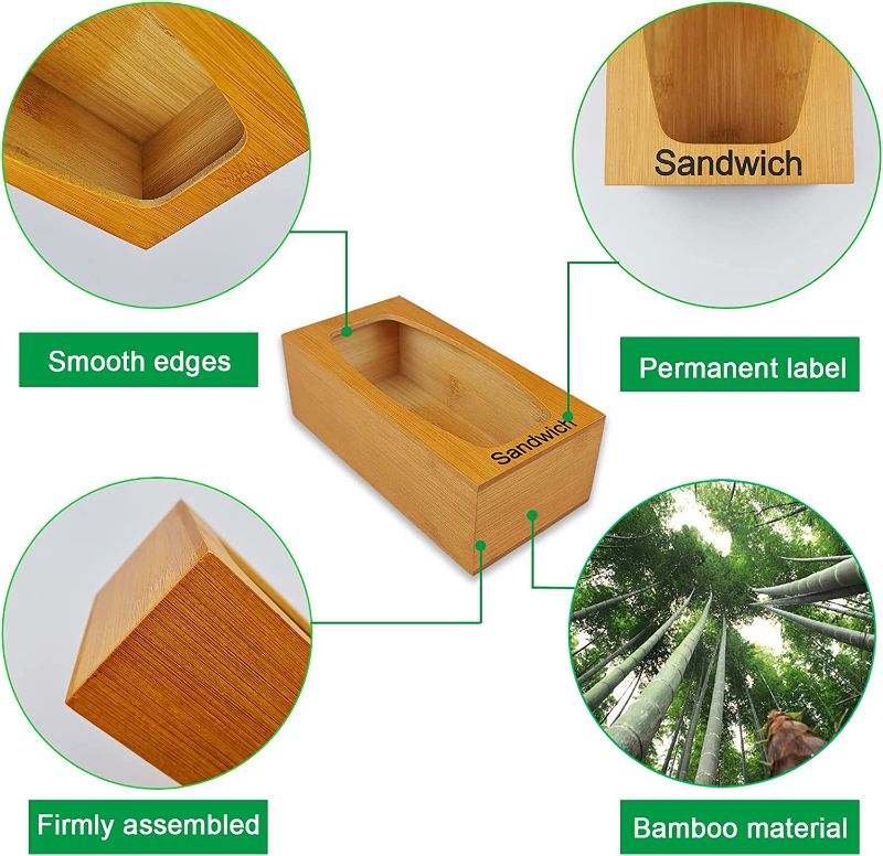 Photo 1 of (X3) Bamboo Ziplock Bag Storage Organizer for Kitchen Drawer, 4 Separate Baggie Organizer, Suitable for Quart