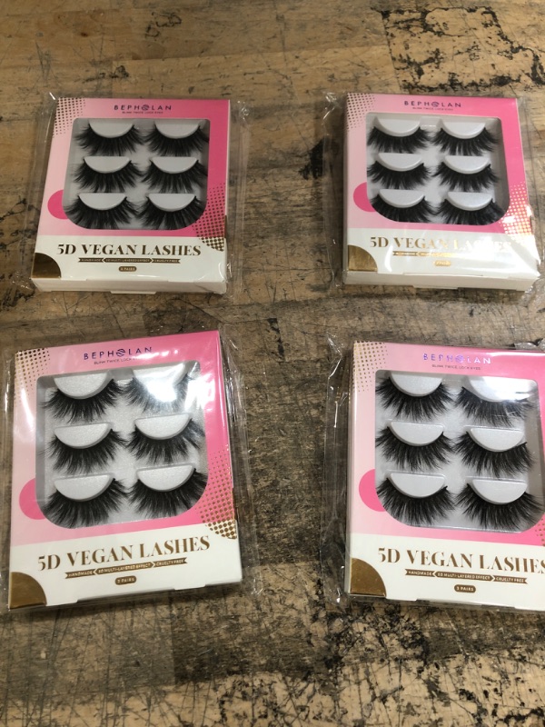 Photo 2 of (X4) BEPHOLAN False Eyelashes|3 Pairs Different Styles Faux Mink Fake Eyelashes|5D Multi-Layerd Effect|100% Handmade & Cruelty Free| Super Light Comfortable To Wear| Vegan Lashes XMZ271
