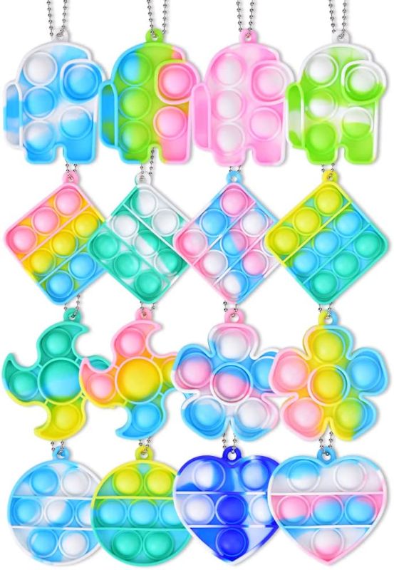 Photo 1 of 16 Pack Mini Keychain Fidget Toy Mini Stress Relief Hand Toys, Mini Push Pop Bubble Fidget Sensory Bulk Toy, Wrap Pop Stress Reliever Anti-Anxiety, Office Desk Toy for Kids Adults - 2 pack
