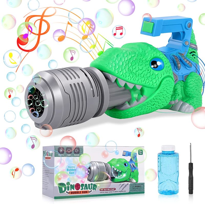 Photo 1 of Dinosaur Bubble Machine Bubble Gun Gifts for Boys Girls Bubble Toys for Kids Toddlers Bubble Blower with Music Green Bubble Maker Summer Birthday Gifts for Kids Ages 3-5,4-8 - 2 pack
