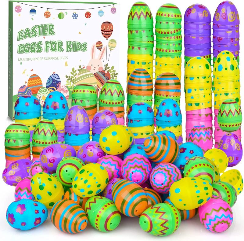 Photo 1 of Biulotter 72PCS Easter Eggs, Colorful Bright Plastic Easter Eggs Empty for Basket Stuffers Fillers, Great for Easter Egg Hunt/Suprise Egg/Easter Hunt/Party Favors/Goodie Bags
