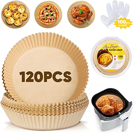 Photo 1 of 2-pack Air Fryer Disposable Paper Liner, 120PCS Air Fryer Parchment Liners with 100PCS Disposable Gloves, Waterproof, Oil-Proof, Non-Stick Kitchen Parchment Paper for Microwave Oven, Steamer, Pan, 6.3 Inch
