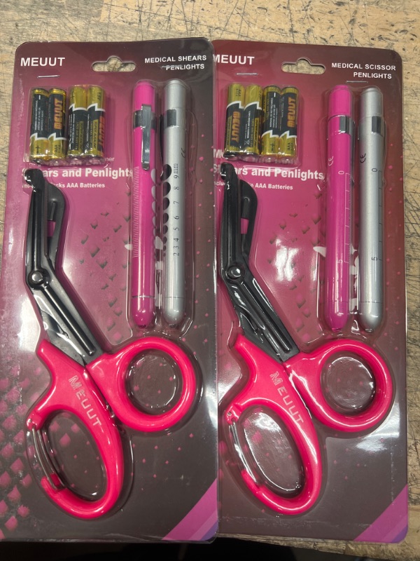 Photo 2 of 2 SETS --MEUUT 3 Pack Penlights for Nurses & Medical Scissors-Two LED Medical Penlights with Pupil Gauge, One 7.5" EMT Trauma Shears Bandage Scissor with Carabiner-Medical Supplies for Nurse Doctor EMT
