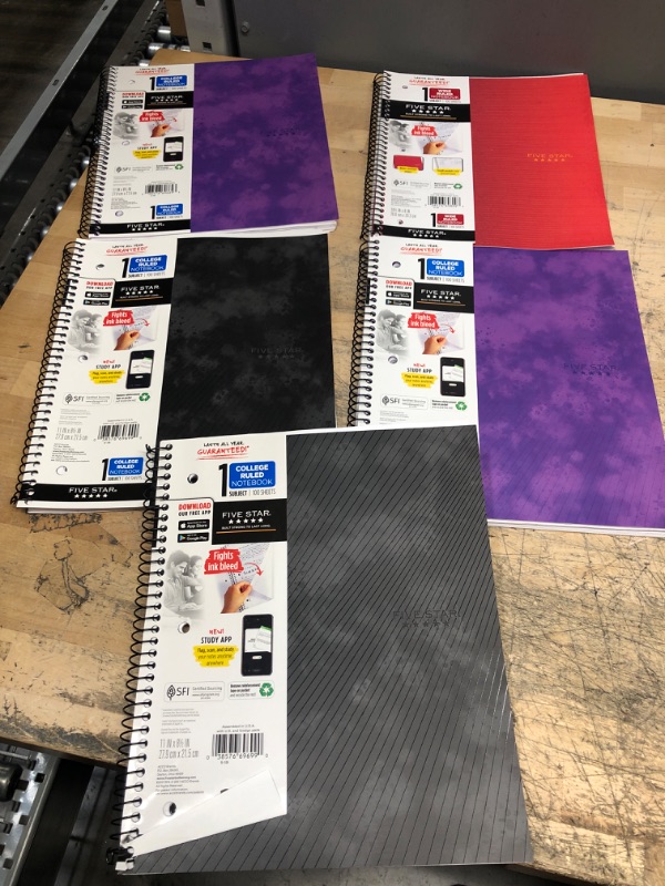 Photo 1 of BUNDLE OF 5 ASSORTED COLOR FIVE STAR 1 SUBJECT RULED SPIRAL NOTEBOOK 