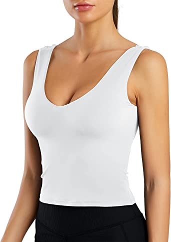 Photo 1 of FISACE Womens V Neck Padded Crop Tank Top Casual Fitness Workout Running Athletic Yoga Shirts Size X Large.
