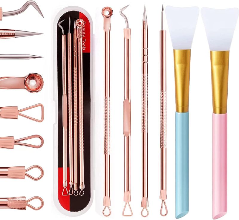 Photo 1 of 4PCS Blackhead Remover Comedone Extractor ,with Free 2PCS Silicone Face Mask Brushes,for Facial Mud Mask, Clay, Body Lotion and Body Butter.
