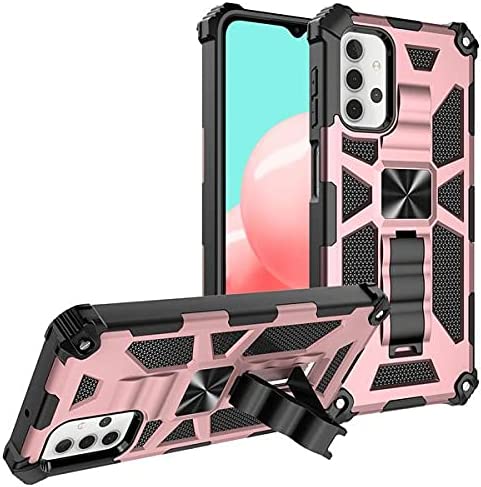 Photo 1 of Galaxy A12 Case, Samsung A12 Case,with Tempered Glass Screen Protector,[Military Grade] Ring Car Mount Kickstand Hybrid Shockproof Protective Hard Case Compatible for Samsung Galaxy A12 - Rose Gold
