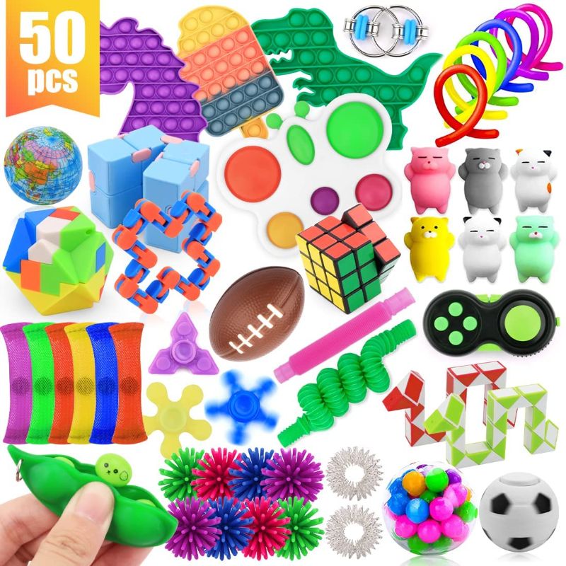 Photo 1 of  *BUNDLE OF 2* FAYOUCZ Fidget Toys Pack, 50pcs Pop It Its Fidgets Toys, Kids Party Favors Small Mini Bulk Sensory Toys , Autism ADHD Autistic Poppet, Easter Basket Stuffers, Classroom Prizes, Birthday Party Favors 
* AND WATER SPRAY UNICORN*
