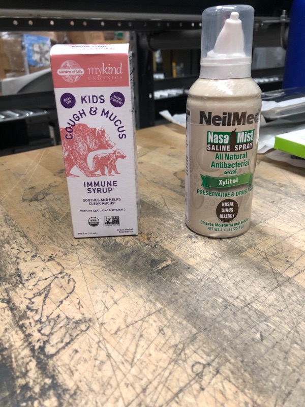 Photo 3 of  * BUNDLE OF 2 * Mykind Organics KIDS Cough & Mucus Immune Syrup 116ml LIQUID BEST USE 2025
  & NeilMed Nasamist Saline Spray with Xylitol 125 ML BEST USED 11/2022

