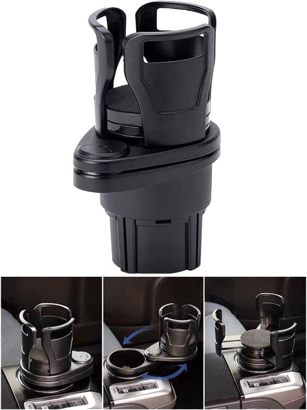 Photo 1 of 2-in-1 Car Cup Holder Expander Adapter, Mount Extender Organizer with 360° Rotating Adjustable Base to Hold Most 17oz - 20 oz Bottles Drink Coffee (Black)
