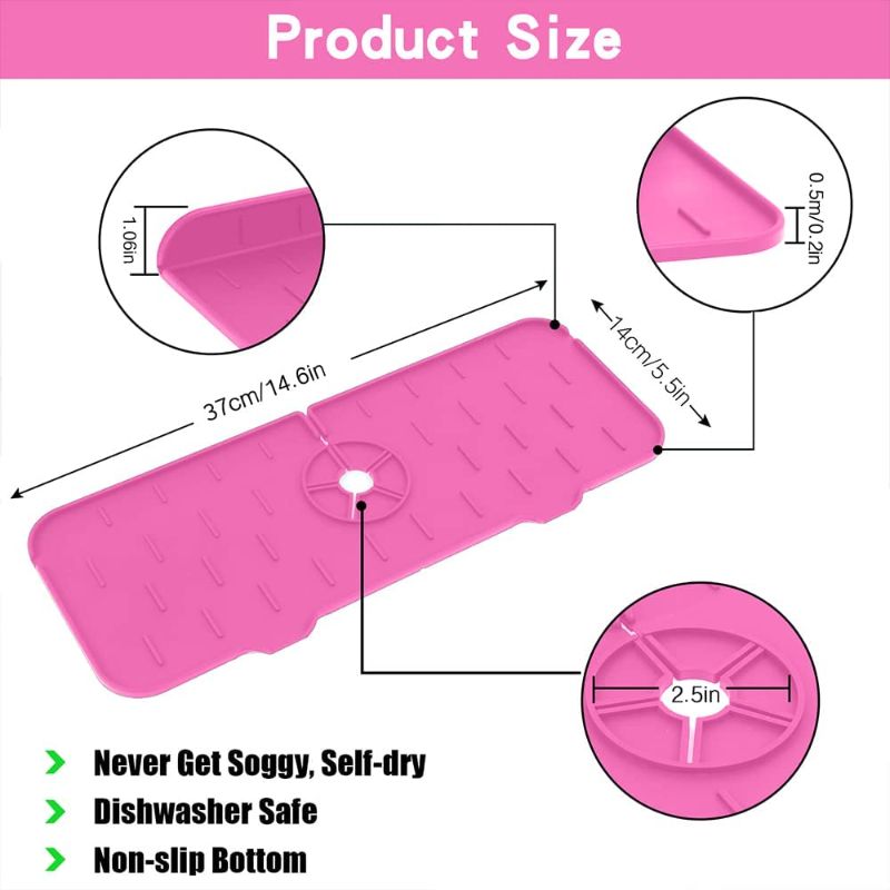 Photo 1 of Kitchen Sink Splash Guard, Silicone Faucet Handle Drip Catcher Tray, Faucet Absorbent Mat, Sink Protectors for Kitchen Sink, Bathroom Faucet Water Catcher Mat, Kitchen Sink Accessories?Pink?