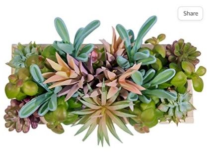 Photo 1 of 8" x 4.5"Farmhouse Artificial Succulent Plant in Wood Pot.Realistic Faux Plant for Bedroom/Shelf/ Desk/Decor
