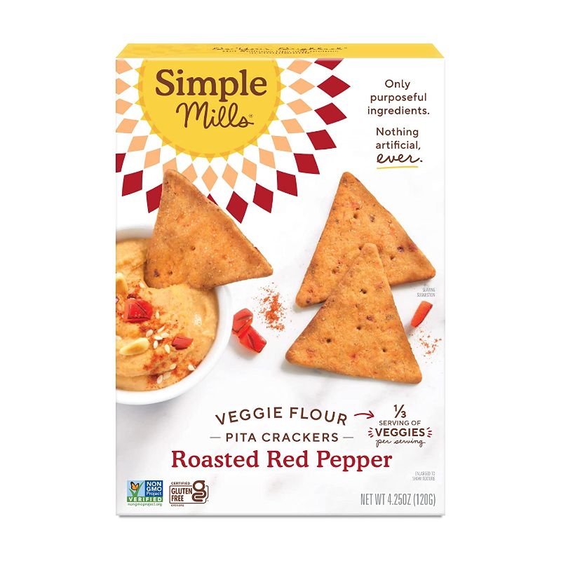 Photo 1 of ** Best By 10/31/22**
Simple Mills Veggie Flour Pita Crackers, Roasted Red Pepper - Gluten Free, Vegan, Healthy Snacks, Paleo Friendly, 4.25 Ounce (Pack of 1)
