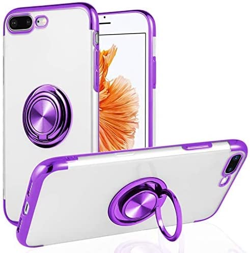 Photo 1 of Fitunta for iPhone 7 Plus/iPhone 8 Plus Clear Case with Ring Holder, Flexible TPU Shockproof Electroplated Protective Phone Case for iPhone iPhone 7 Plus/iPhone 8 Plus - Purple
