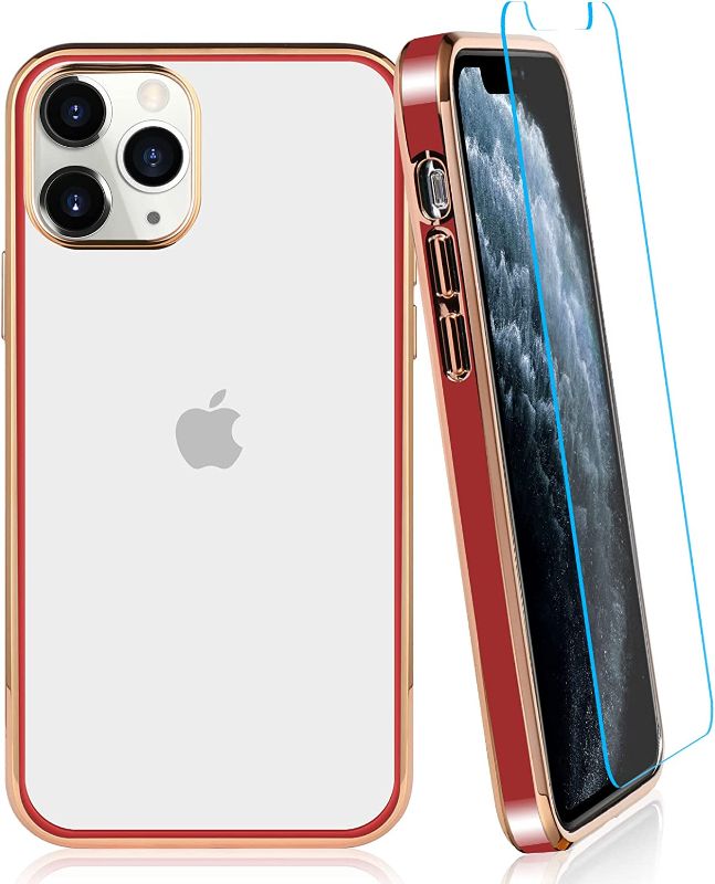 Photo 1 of Fitunta Compatible with iPhone 11 Pro Max Case 6.5inch for Women,Not Easy Yellowing Shockproof Protective Phone Case, Luxury Clear Red Plating Design,Anti-Scratch Cover
