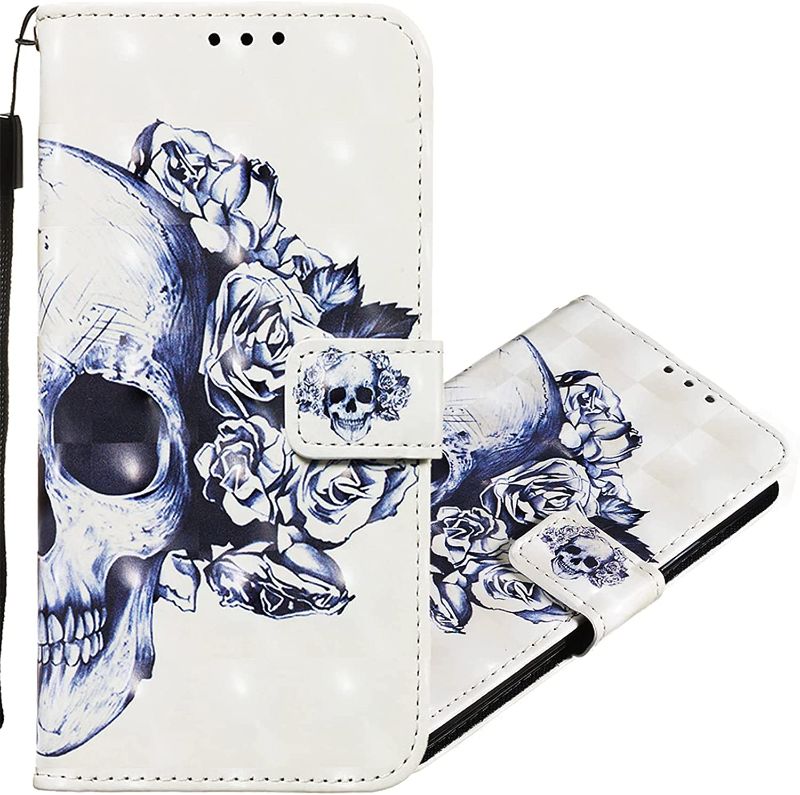 Photo 1 of QIVSTARS Compatible with iPhone 13 Pro Max Wallet Case 3D Painted Design PU Leather Flip Case with Credit Cards Slot Cash Pockets Stand Case for iPhone 13 Pro Max Skull Flower YB 3D
