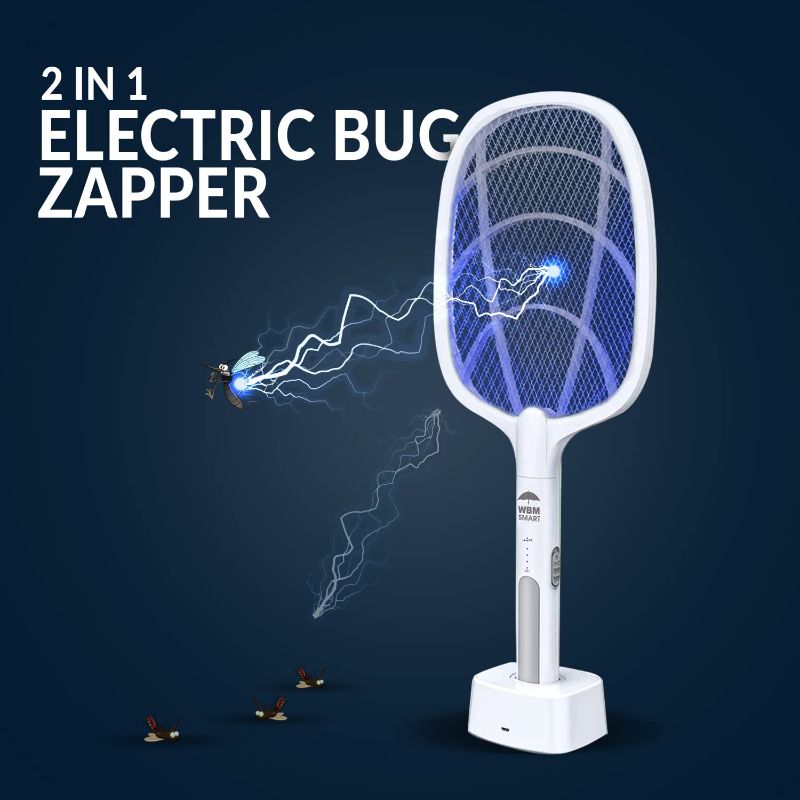 Photo 1 of 2 in 1 Electric Bug Zapper, Mosquitoes Trap Lamp & Racket, USB Rechargeable Electric Fly Swatter for Home and Outdoor Powerful Grid 3-Layer Safety Mesh Safe to Touch,