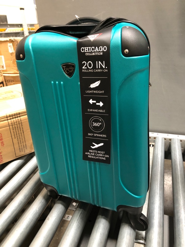 Photo 2 of (Major Damage) Travelers Club Chicago Hardside Expandable Spinner Luggage, Teal, Carry-On 20-Inch

