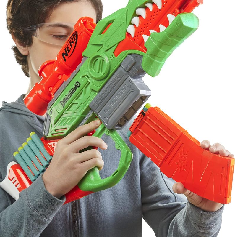 Photo 1 of 
NERF DinoSquad Rex-Rampage Motorized Dart Blaster, 10-Dart Clip, 20 Official Darts, 10-Dart Storage- T-Rex Dinosaur Design