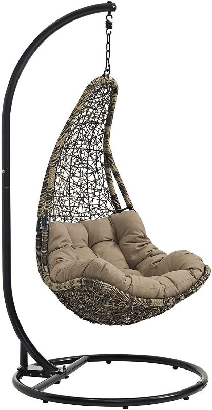 Photo 1 of (Incomplete - Missing Components) Modway Abate Wicker Rattan Outdoor Patio Porch Lounge Swing Chair Set with Stand in Black Mocha
