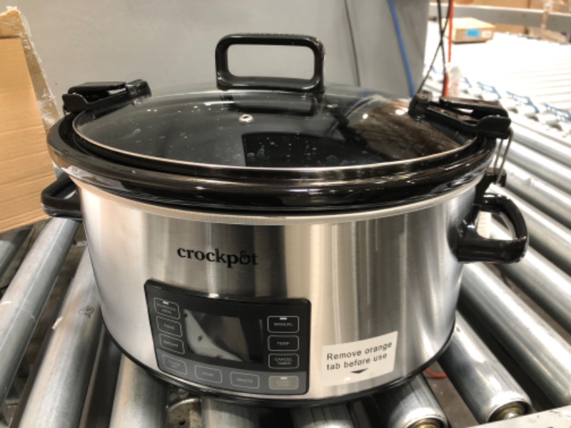 Photo 2 of Crockpot Portable 7 Quart Slow Cooker with Locking Lid and Auto Adjust Cook Time Technology, Stainless Steel
