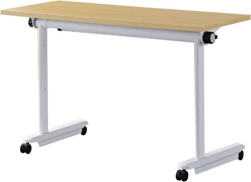 Photo 1 of Mobile Folding Training Table, Computer Desk, School Desk with Wheels, Conference Table, Office Desk, Writing Table, Children Desk with Drawer and Steel Frame (Wood)