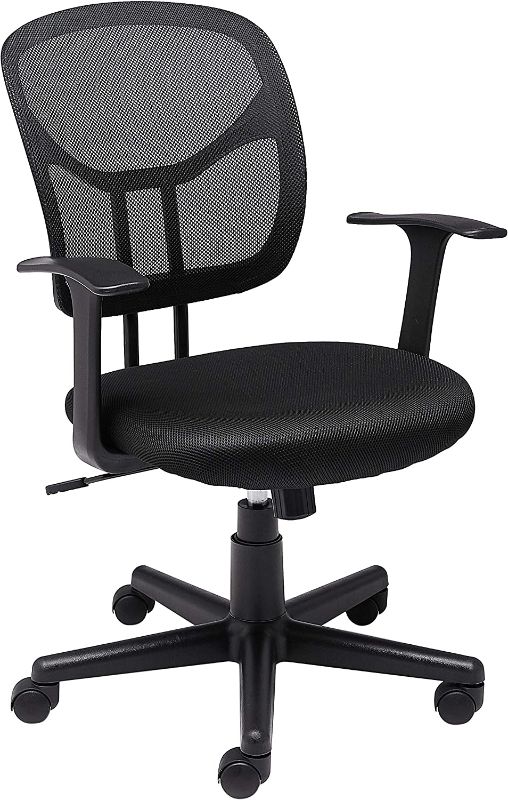 Photo 1 of 
Amazon Basics Mesh, Mid-Back, Adjustable, Swivel Office Desk Chair with Armrests, Black
