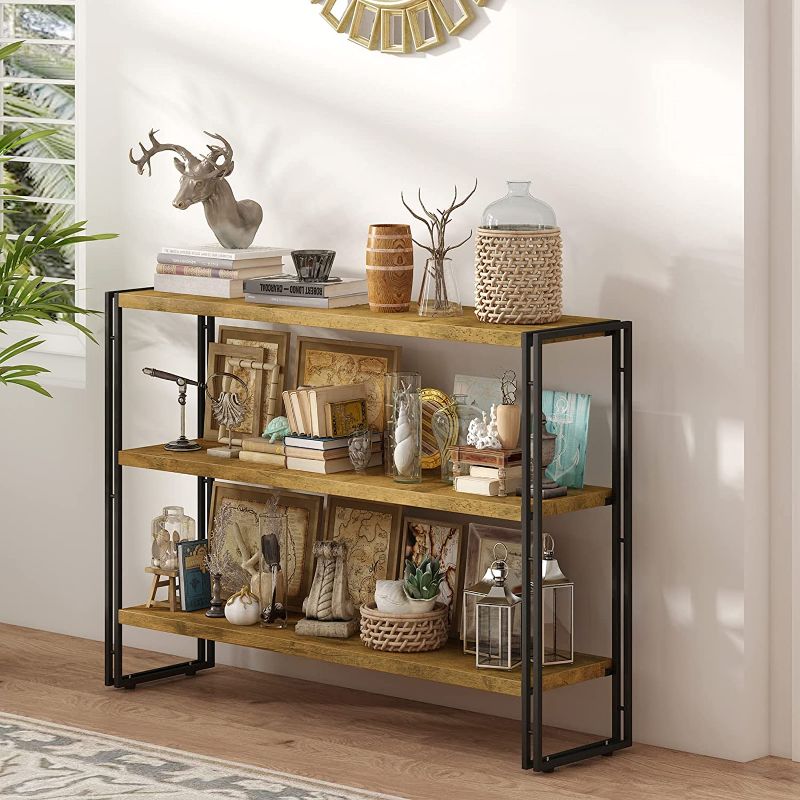 Photo 1 of 3-Tier Open Bookcase,Rustic Wood and Metal Industrial Display Book Shelves Home Office,Bedroom Standing Shelf