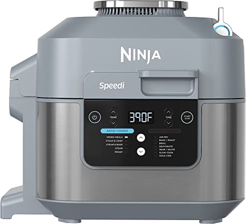 Photo 1 of Ninja SF301 Speedi Rapid Cooker & Air Fryer, 6-Quart Capacity, 12-in-1 Functions to Steam, Bake, Roast, Sear, Sauté, Slow Cook, Sous Vide & More, 15-Minute Speedi Meals All In One Pot, Sea Salt Gray
