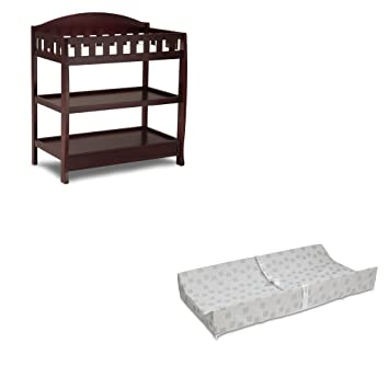 Photo 1 of Delta Children Infant Changing Table with Pad, Espresso Cherry and Waterproof Baby and Infant Diaper Changing Pad, Beautyrest Platinum, White
