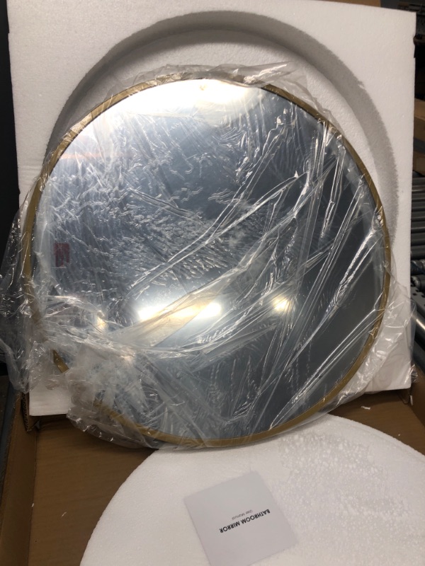 Photo 2 of A.T.Lums Gold Round Mirror 24 Inch, Round Bathroom Mirror with Metal Frame, Wall Mounted Circle Mirror for Bathroom, Entryway, Living Room
