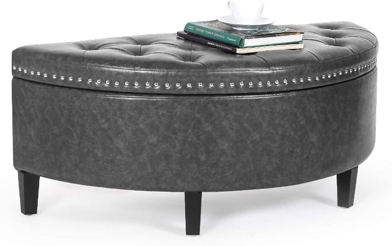 Photo 1 of 43.5" Half Moon Storage Ottoman Bench , Lift Top Faux Leather Storage Ottoman Bench for Bedroom Living Room (Gray)
