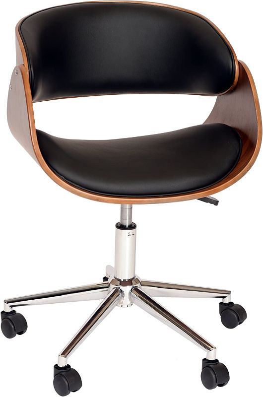 Photo 1 of Armen Living Julian Office Chair in Black Faux Leather and Chrome Finish
