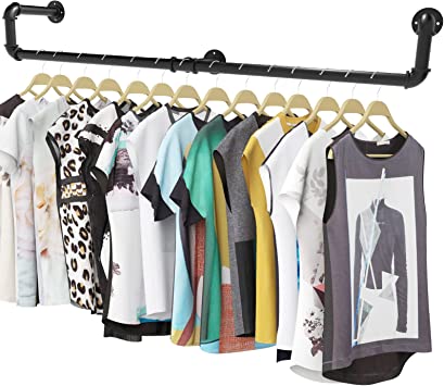 Photo 1 of PNBO Wall Mounted Clothes Rack 59 in Length,Industrial Pipe Clothing Rack Wall Mounted Max Load 132Lb,Wall Mounted Garment Rack Space-Saving,Clothes Hanging Rod Bar Multi-Purpose Hanging
