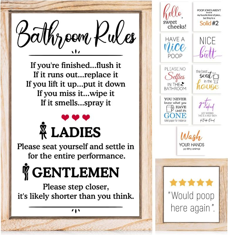 Photo 1 of 
Funny Bathroom Signs Decor Set, Farmhouse Bathroom Wall Decor with Rustic Funny Bathroom Rules and 10 Interchangeable Funny Bathroom Sayings
