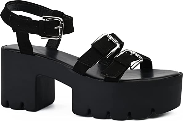 Photo 1 of 
READYSALTED Women's Chunky Multi Buckle Peep Toe Ankle Strap Block Heel Platform Sandals
SIZE 5 
