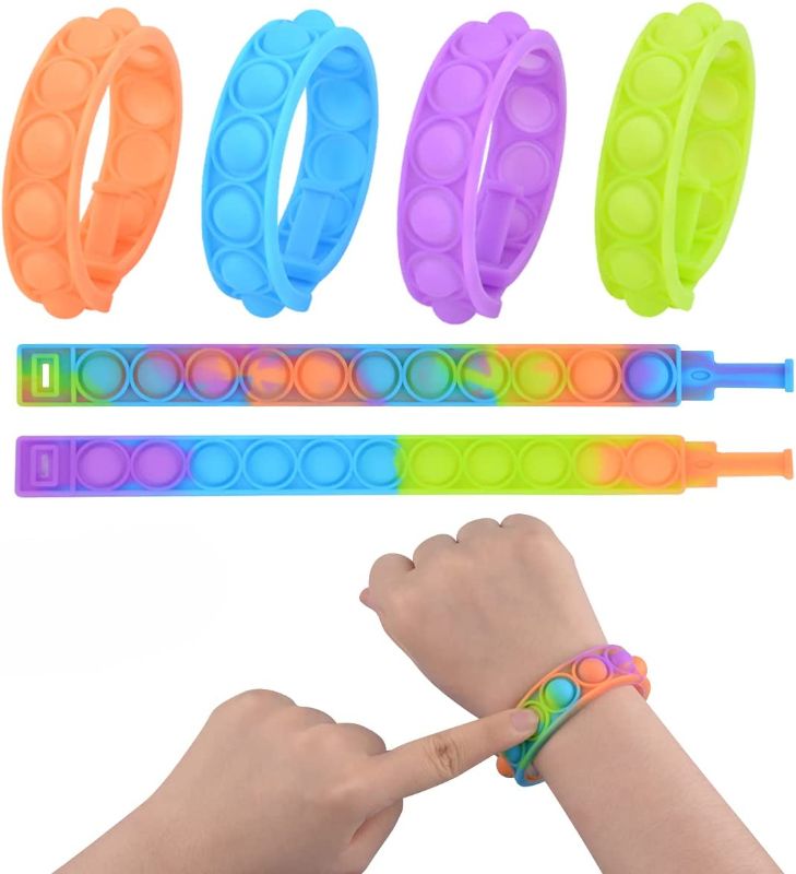 Photo 1 of 
Roll over image to zoom in
Push Pop Bubble Wristband Fidget Toys, Set of 6 Wearable Autism Special Needs Stress Reliever ,Hand Finger Press Silicone Bracelet Toy for Kids and Adults (Multicolor-6)