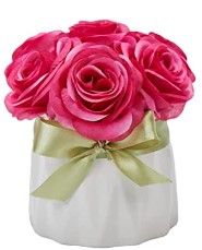 Photo 1 of  Silk Artificial Flowers with Small Ceramic Vase Rose 