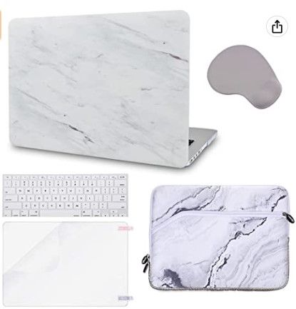 Photo 1 of UPOTI Compatible with MacBook Pro 14 inch Case Cover 2022,2021 Release M1 Pro/Max A2442 with Touch ID Plastic Hard Shell + Sleeve + Mouse Pad + Keyboard Cover + Screen Protector (Silk White Marble)