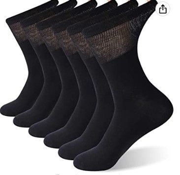 Photo 1 of Bamboo Diabetic Socks, Sunew Diabetic Socks for Men Women, Breathable Dress Cushioned Crew Cotton Socks with Non-Binding,Loose Top,Seamless Toe for Pre-Diabetics 6 Pairs Black XL
