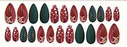 Photo 1 of Christmas Press on Nails Red Long Stilleto Fake Nails Christmas Tree Elk Snowflake Snowman False Nails Full Cover Almond Nails for Women and Girls (style 7)