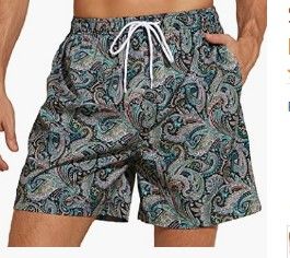 Photo 1 of ccko Men's Swim Trunks with Mesh Lining Cashew Flowers Large 