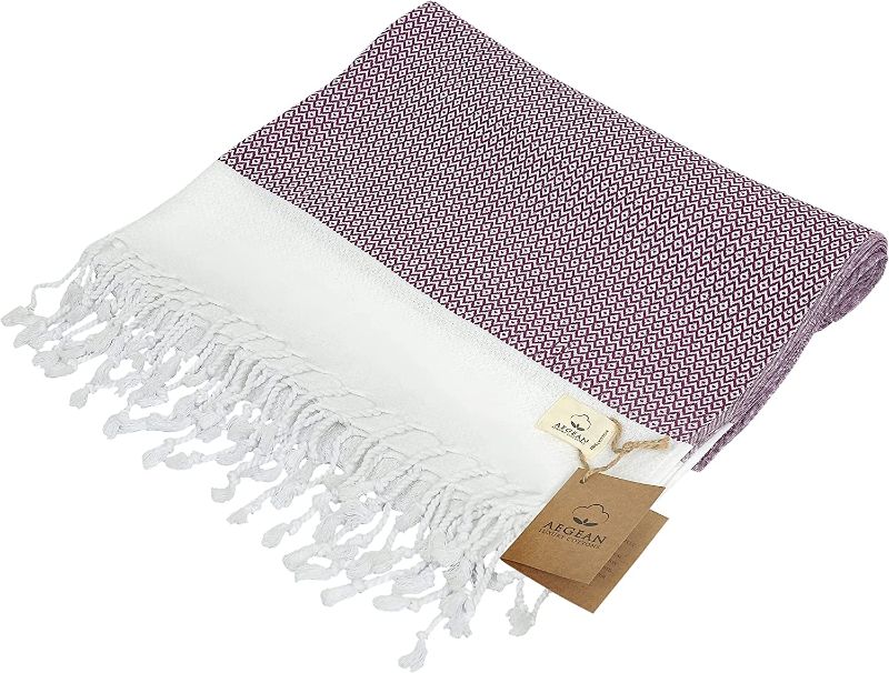 Photo 1 of Aegean Luxury Cottons Turkish Bath & Beach Towel, 100% Cotton Peshtemal, Pre-Washed, 37x71 Inches (Purple)
