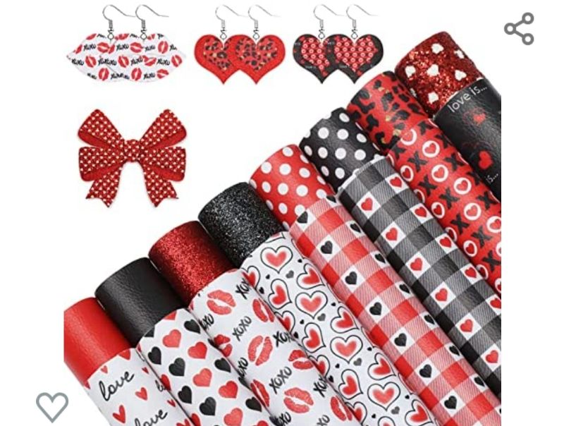 Photo 1 of Whaline 16Pcs Valentine's Day Faux Leather Sheet Red Black Heart Love Synthetic Leather Glitter Fabric Crafts for Earring Hair Bow DIY Crafts Making Holiday Anniversary Gifts Decoration, 8.3 x 6.3inch
