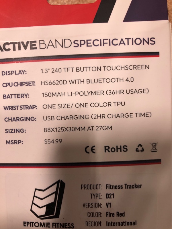 Photo 2 of Active Band Fitness Tracker - Premium Fitness Watch with Step Tracker, Heart Rate Monitor, Calorie Counter & Activity Tracker - Get Fit, Exercise & Monitor Sleep (Fire Red)
