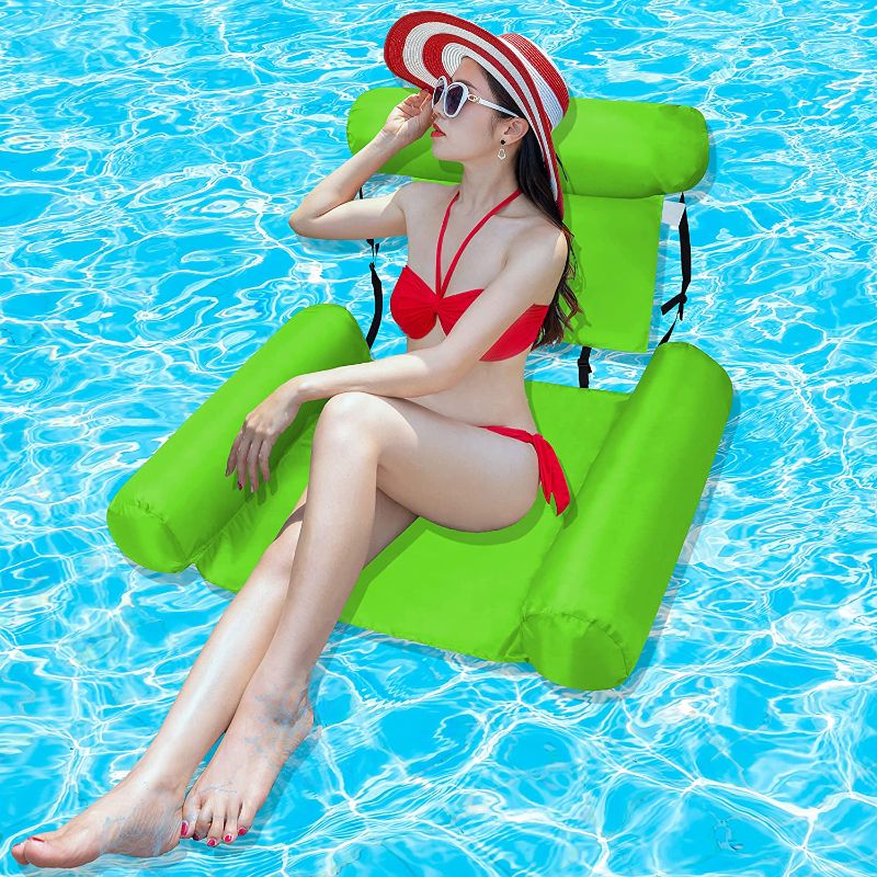 Photo 1 of Adults Inflatable Water Pool Floats with Headrest, Summer Portable Soft Swimming Chair Pool Hammock Floaties Pool Floating Lounge Bed for Pool, Beach, Lake Green
