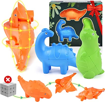 Photo 1 of Dinosaur Magic Cube Puzzle Set of 3, Stickerless Dinosaur Toys for Kids, T-REX Dino Toys Speed Cube 2x3 Puzzle Cube Toy for Child Teen Boys & Girls Birthday Gift
