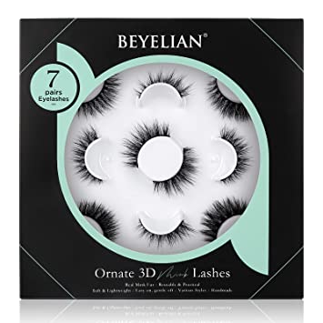 Photo 1 of BEYELIAN False Eyelashes 3D Real Mink 7 Pairs Ornate Wispy Fluffy Soft Lightweight Cruelty-Free Handmade Strip Lash Reuseable Multipack
